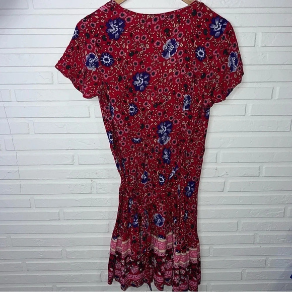 Zesica Red Floral Flowy Bohemian Wrap Mini Dress, Women’s Size Small - Picture 5 of 6